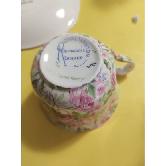 Royal Winton Chintz Style TEA CUP AND SAUCER set "June Roses" 1940's - Picture 12 of 12